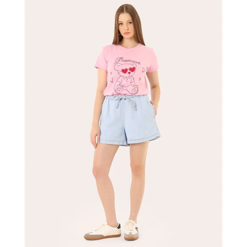 Short Jeans Feminino com Amarração Azul Claro 46