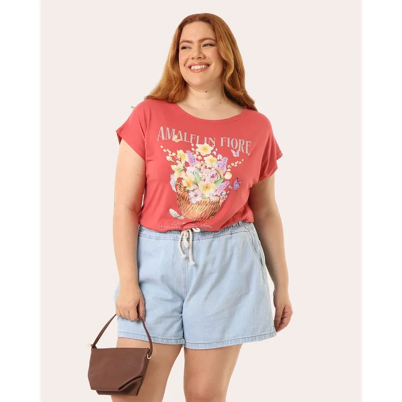 Blusa Plus Size Feminina Estampa Floral Rosa G1