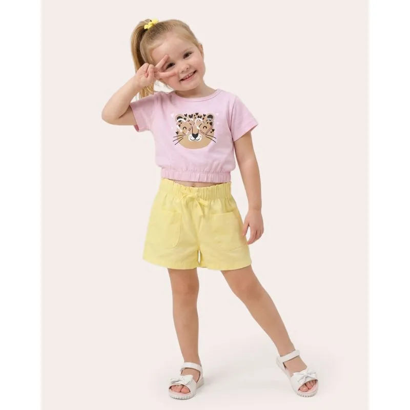 Short Sarja Bebê Paper Bag com Bolsos Amarelo 2