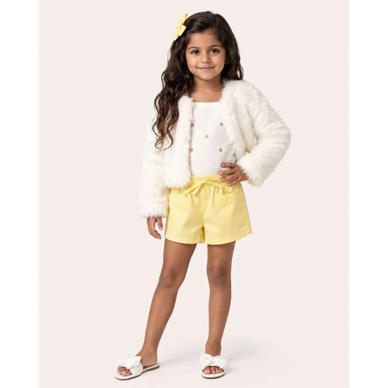 Shorts Sarja Infantil Paper Bag com Bolsos Frontais Amarelo 8