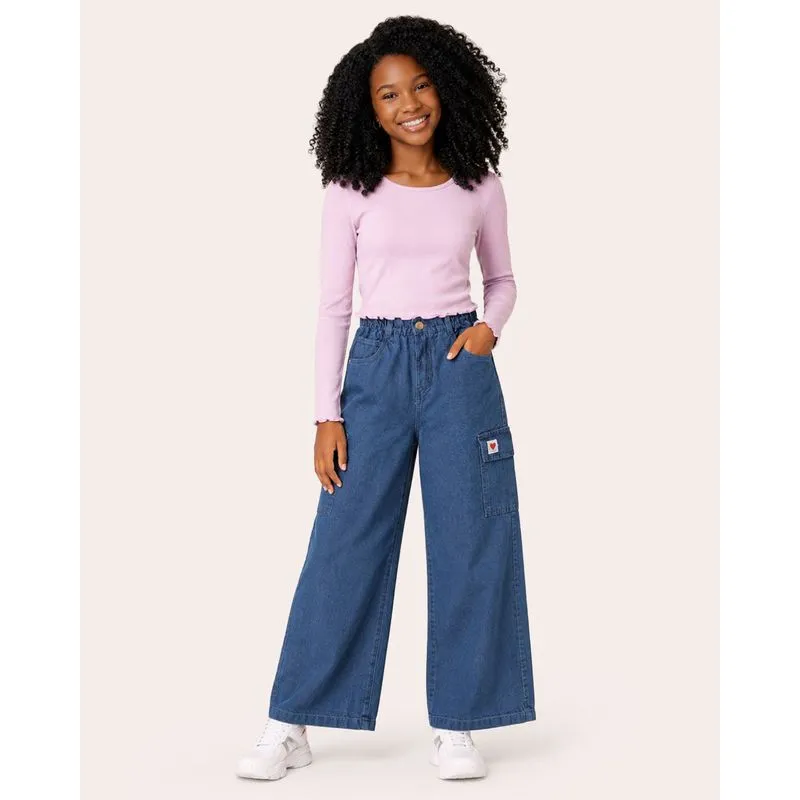 Calça Jeans Juvenil Reta com Bolso Cargo Azul Claro 12