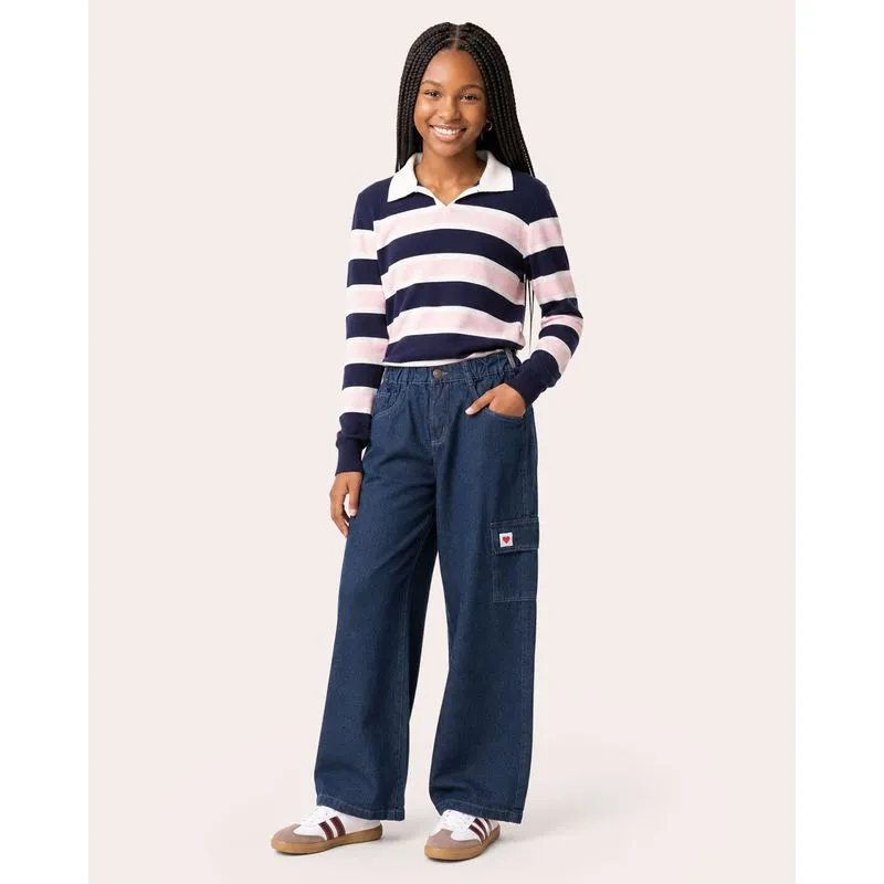 Calça Jeans Juvenil Reta com Bolso Cargo Azul 14