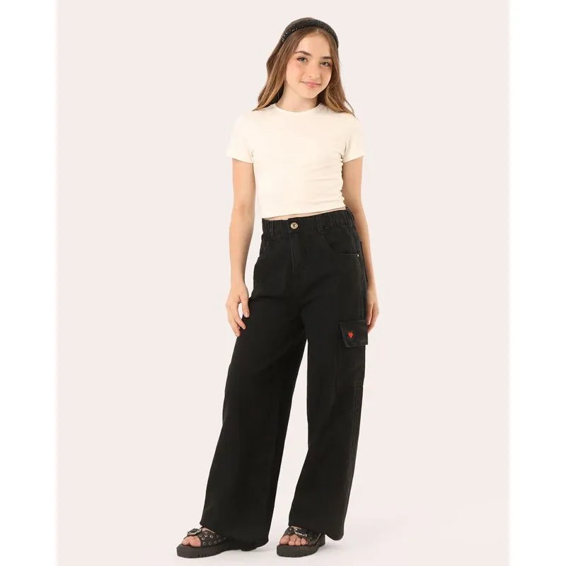 Calça Jeans Juvenil Cargo Coração Preta 18