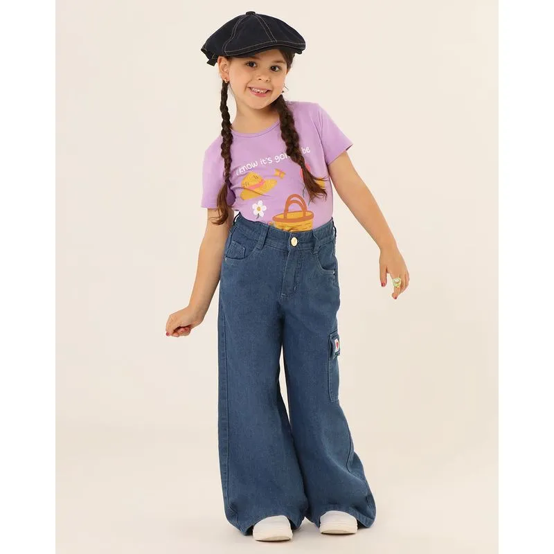 Calça Jeans Infantil com Bolsos Cargo Azul 8