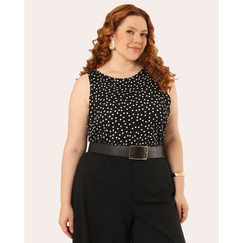 Regata Feminina Plus Size Estampada Poá Preta G4