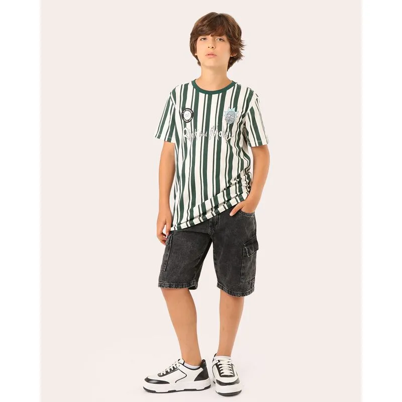 Bermuda Jeans Juvenil Cargo Marmorizada com Bolsos Preta 14