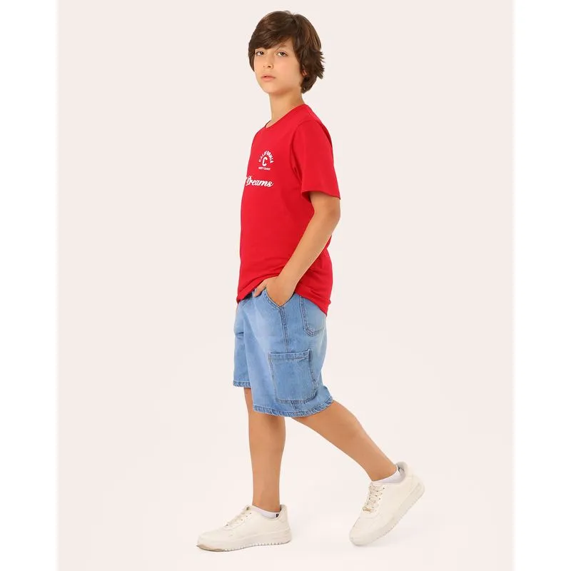 Bermuda Jeans Juvenil Cargo com Cós Elástico Azul 6