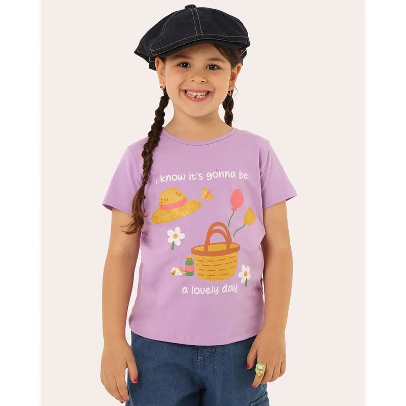 Blusa Infantil Estampa Frontal com Glitter Lilás 8