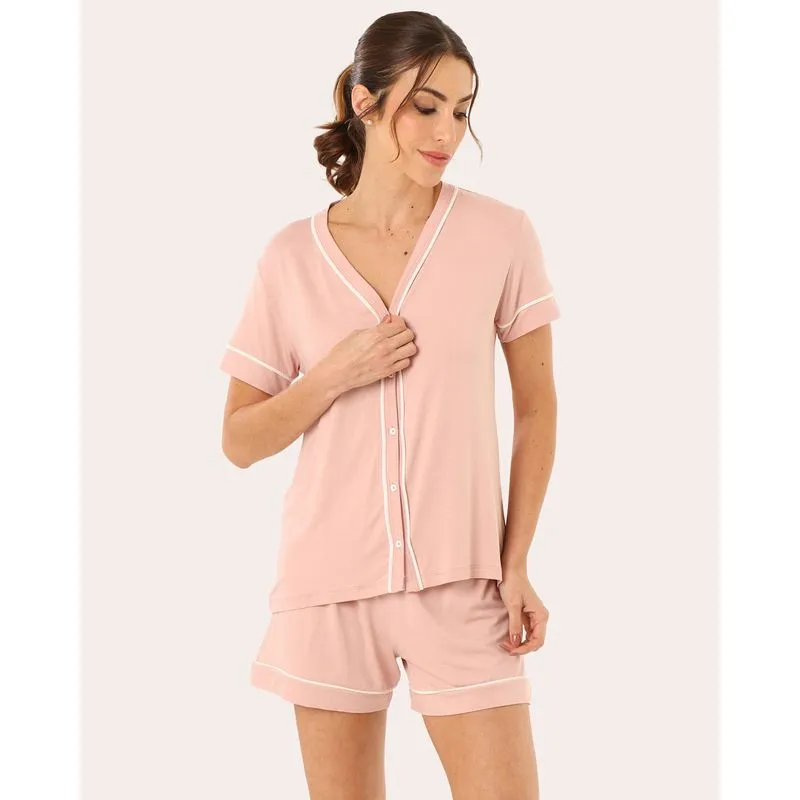Pijama Feminino Americano Liso Rosa GG