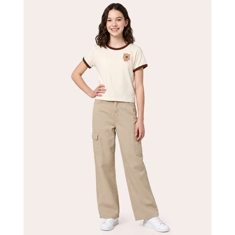 Calça Sarja Juvenil com Bolsos Cargo Bege 10