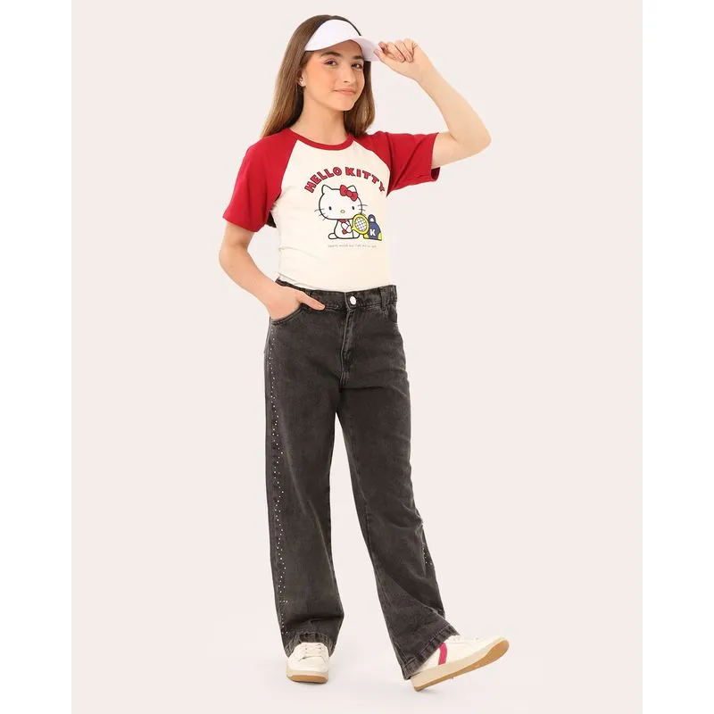 Calça Jeans Juvenil Reta com Bolsos Aplicação Strass Preta 10