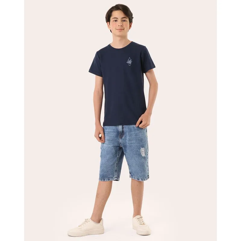Bermuda Jeans Infantil Destroyed Marmorizado Azul 10