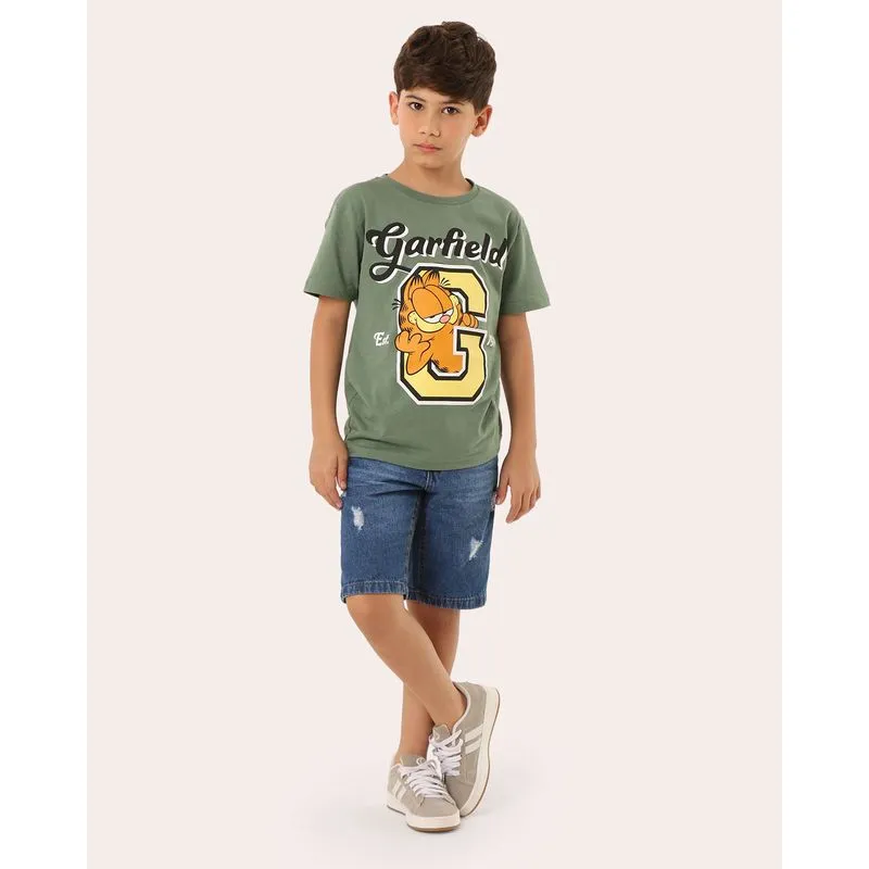 Bermuda Jeans Infantil Reta com Puídos Bolsos Azul 8