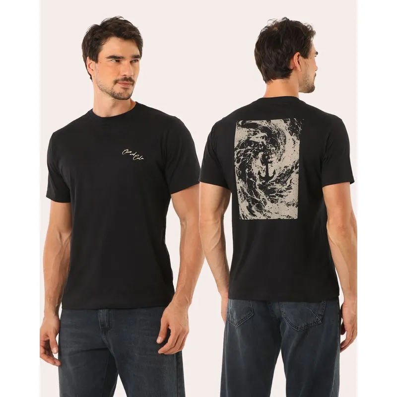 Camiseta Masculina Algodão Estampa Frente e Costas Preto PP