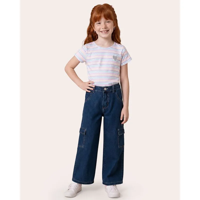 Calça Jeans Infantil com Bolsos Cargo Azul 12