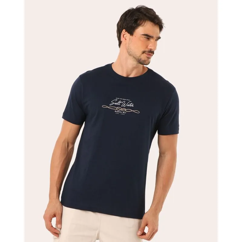 Camiseta Masculina Algodão Salt Water Marinho PP