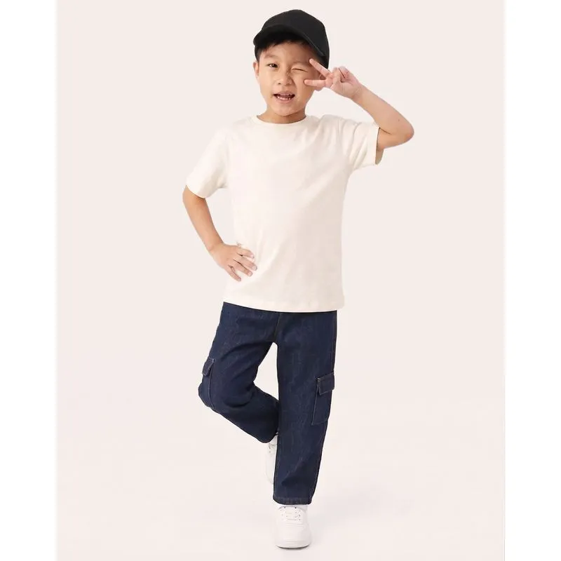 Calça Jeans Infantil Reta com Bolsos Cargo Azul UN