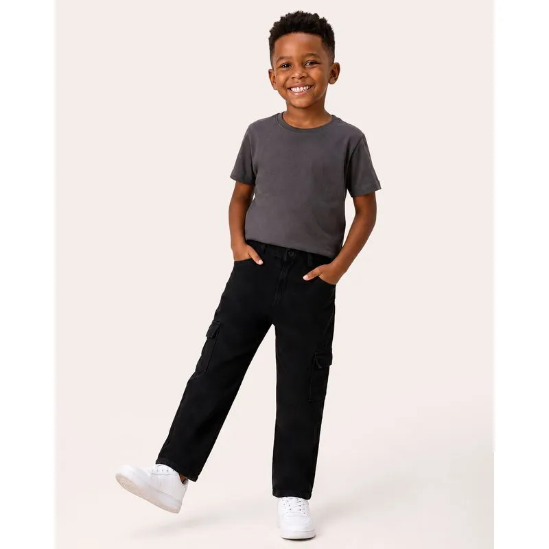 Calça Jeans Infantil Cargo Preta 16