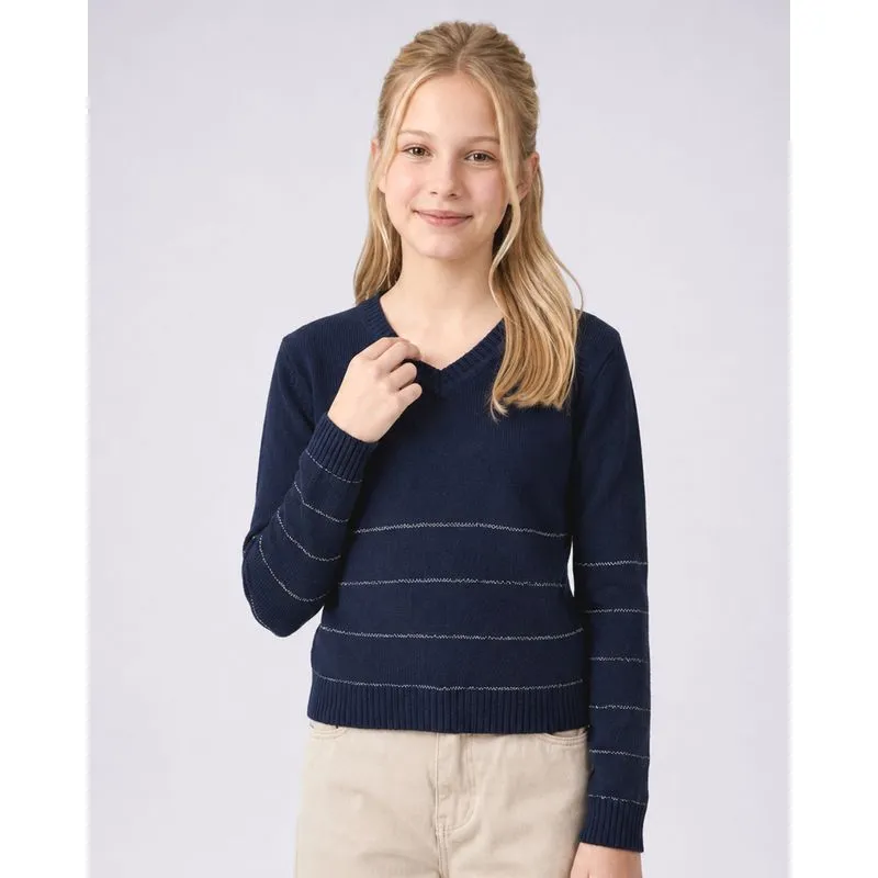 Blusa Juvenil Tricô Listrada Marinho 16