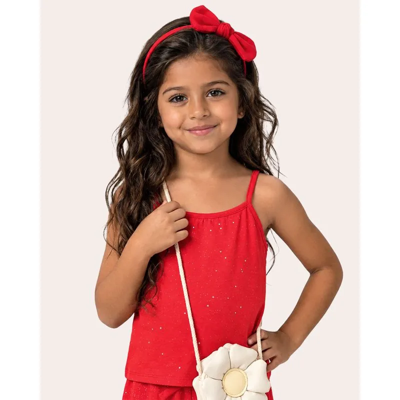 Blusa de Alcinha Infantil Glitter Coração Vermelha 10