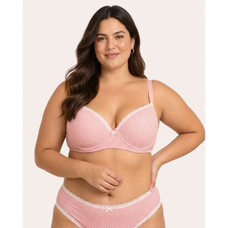 Sutiã Plus Size Feminino Xadrez Detalhe Renda com Base Rosa 46