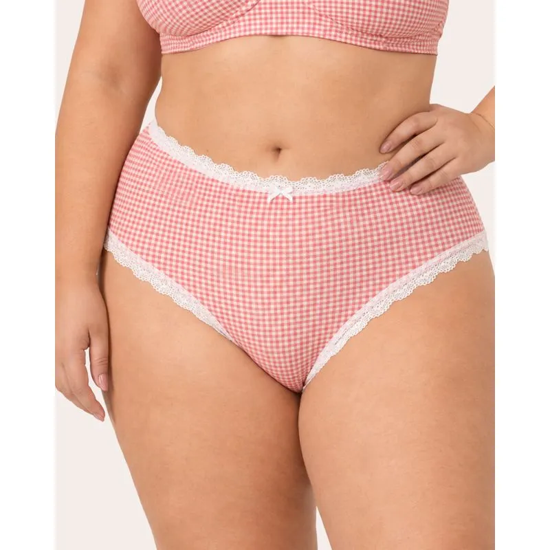 Calcinha Plus Size Biquíni Feminina Xadrez Detalhe Renda Rosa 46