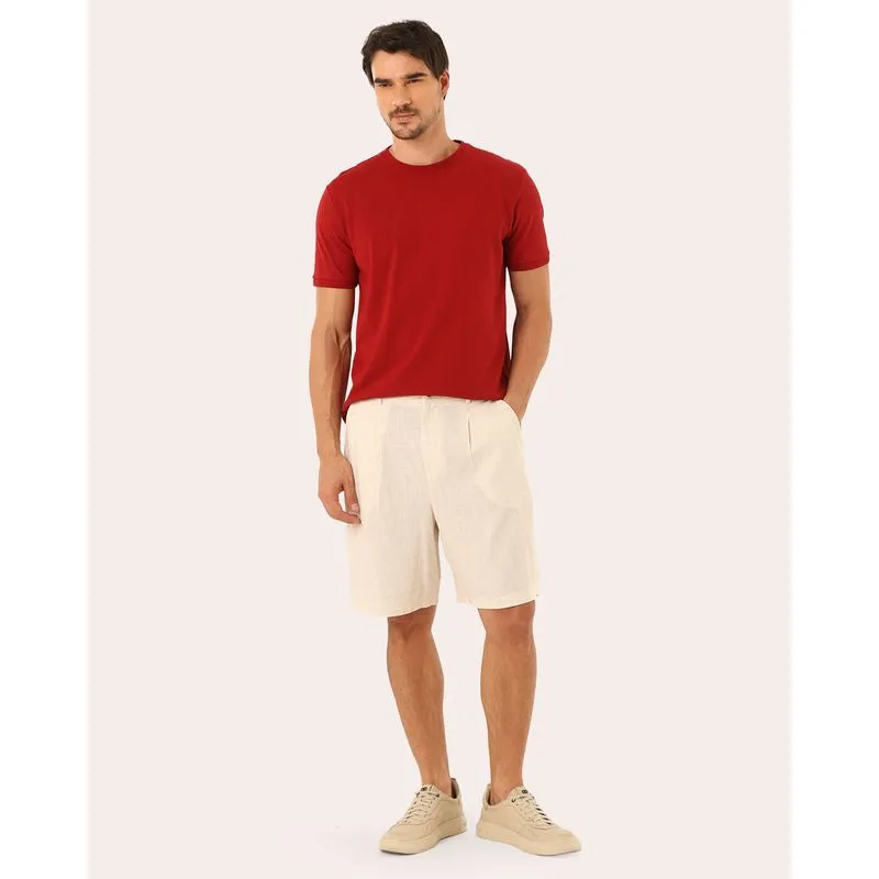 Bermuda Masculina Reta Viscolinho Pregas Off White M