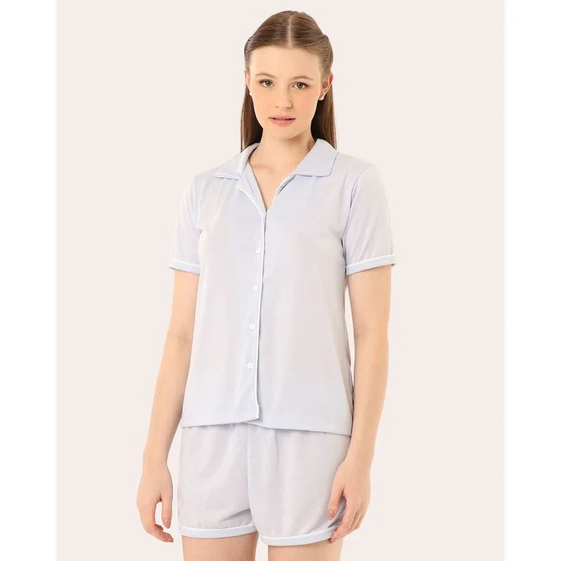 Pijama Feminino Curto Americano Manga Curta Azul M