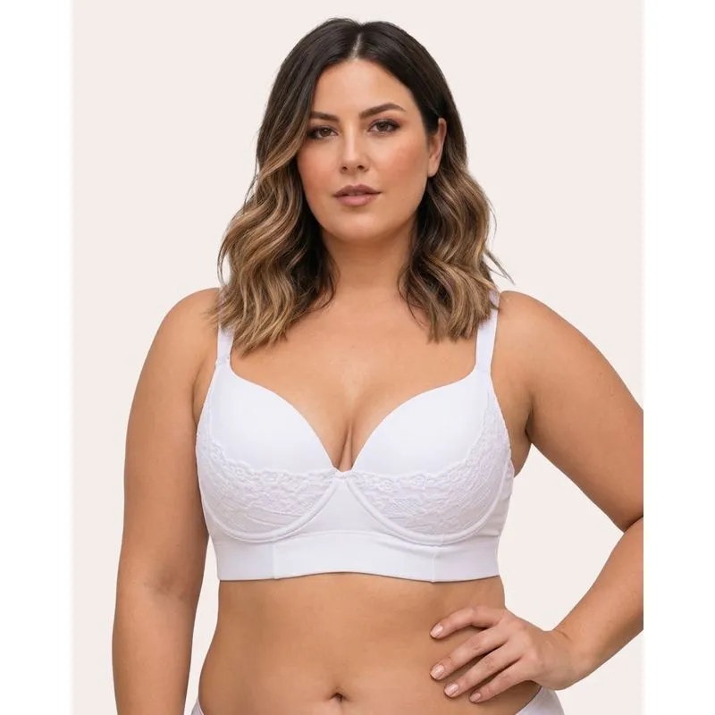 Sutiã Plus Size Feminino Rendado com Base e Bojo Branco 58
