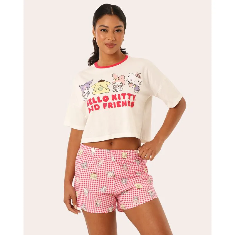 Pijama Feminino Cropped Hello Kitty Off White M