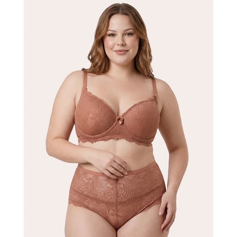 Sutiã Plus Size Feminino Com Base e Renda Marrom 48
