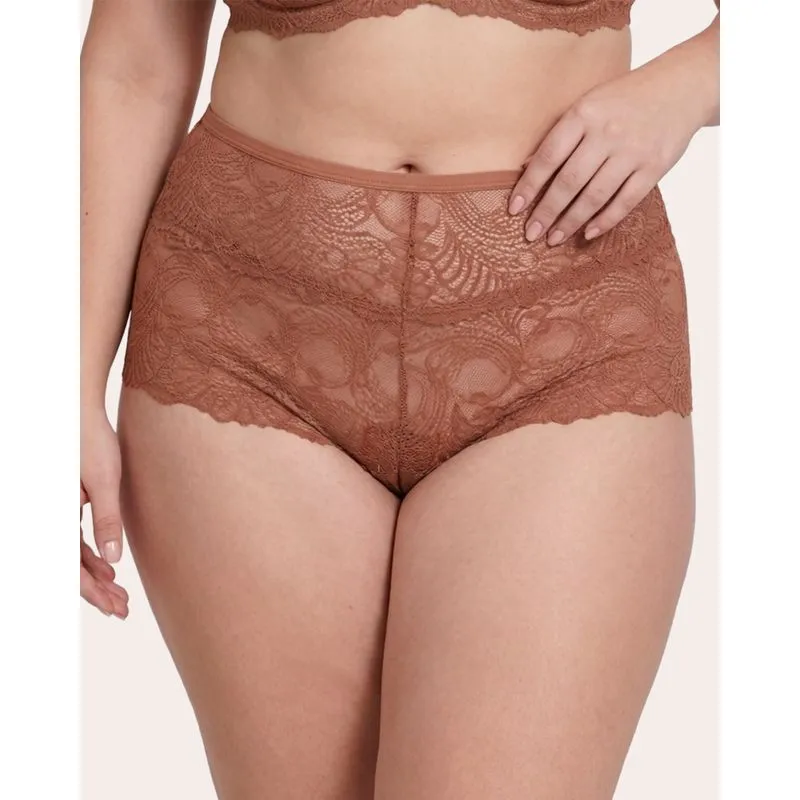 Calcinha Plus Size Feminina Caleçon Renda Marrom 52