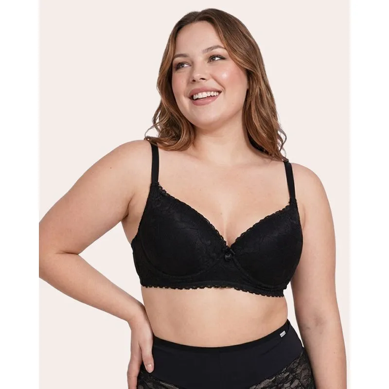 Sutiã Plus Size Feminino Com Base e Renda Preta 48