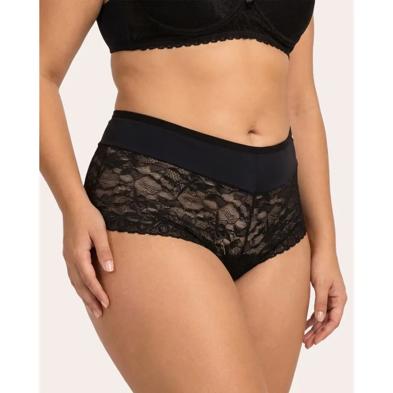 Calcinha Plus Size Feminina Caleçon Poliamida Renda Preta 56