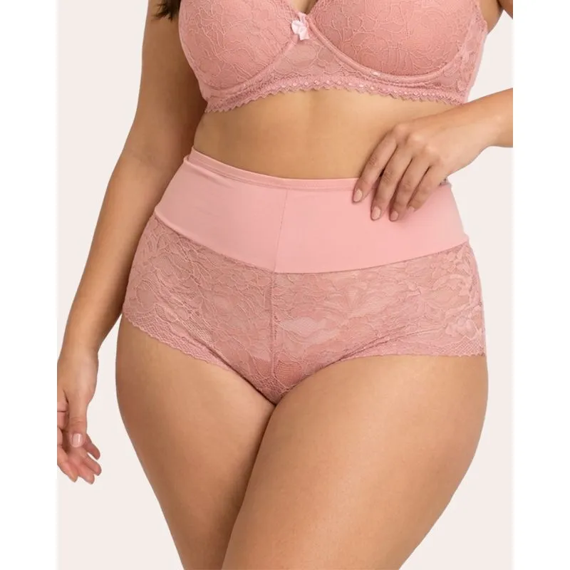 Calcinha Plus Size Feminina Caleçon Poliamida com Renda Rosa 46