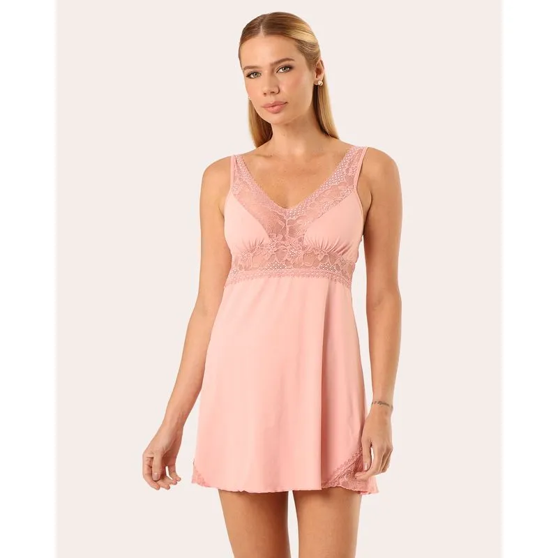 Camisola Feminina com Micro e Renda Rosa P