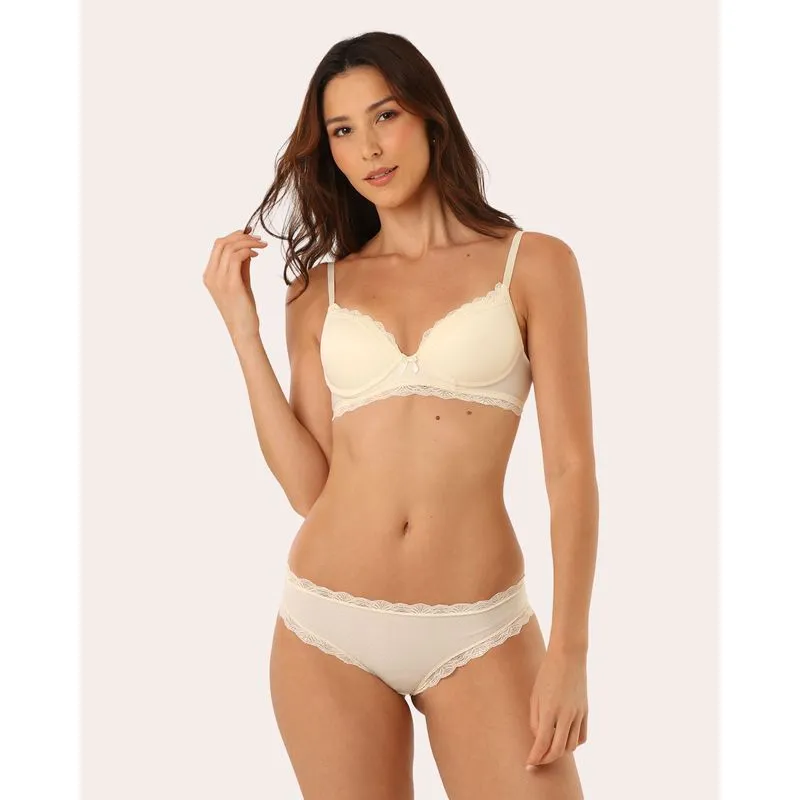 Calcinha Feminina Biquíni Texturizada com Renda Amarela GG