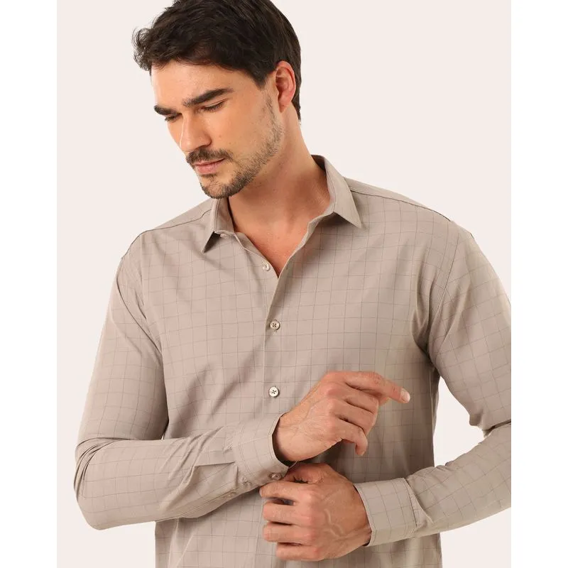 Camisa Masculina Estampa Xadrez Manga Longa Bege G