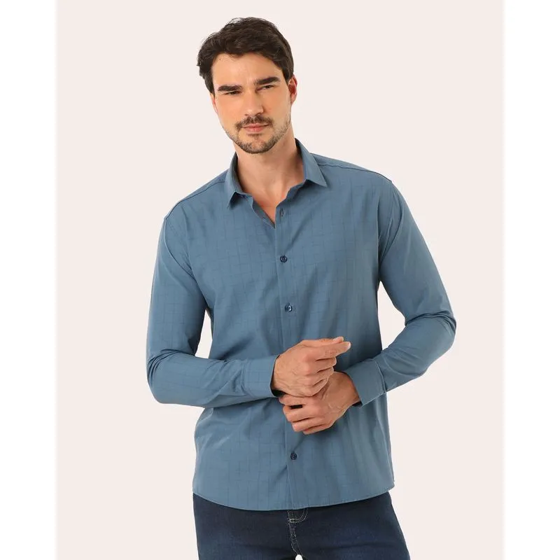 Camisa Masculina Estampada Xadrez Manga Longa Azul G