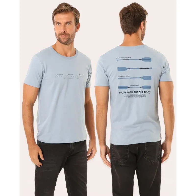 Camiseta Masculina Algodão com Estampa Manga Curta Azul P