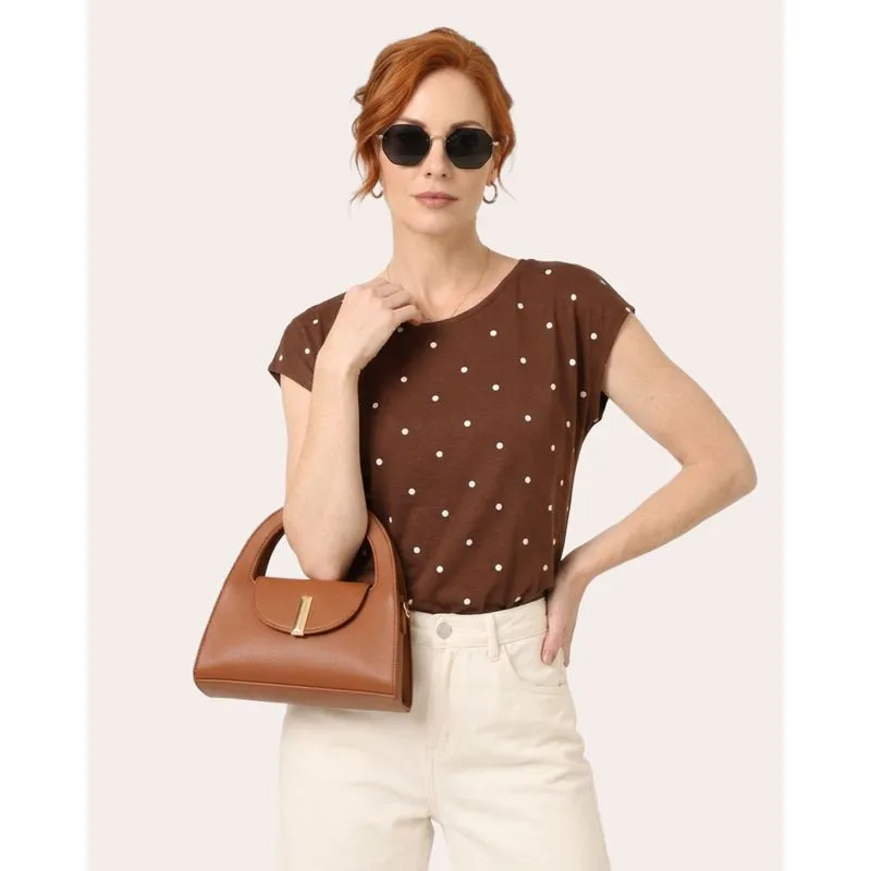 Blusa Feminina Estampa Póa Manga Curta Marrom P