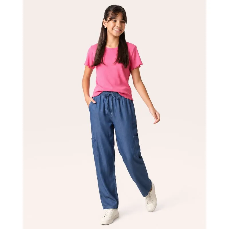 Calça Jeans Juvenil Reta com Bolsos Cargo Azul 8