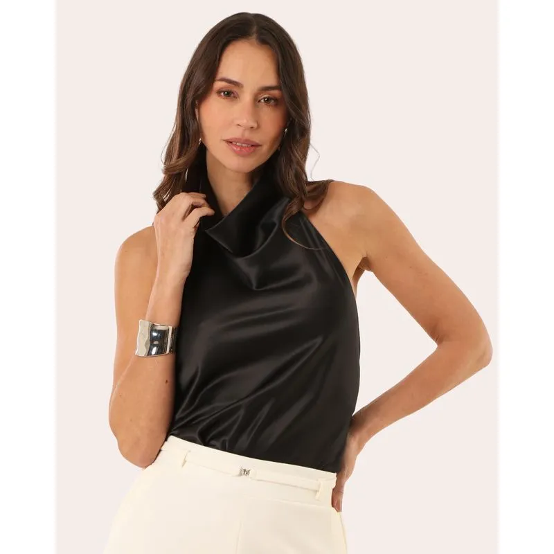Blusa Feminina Frente Única Gola Degagê Preta PP