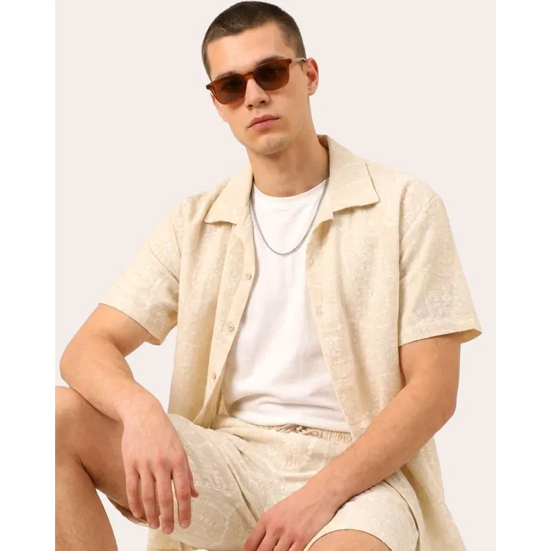 Camisa Masculina Texturizada com Linho Off White XG