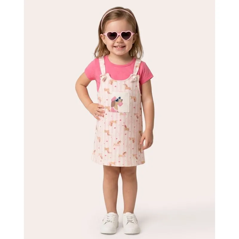 Conjunto Salopete Bebê Moletinho Estampa Cachorrinhos Rosa 1