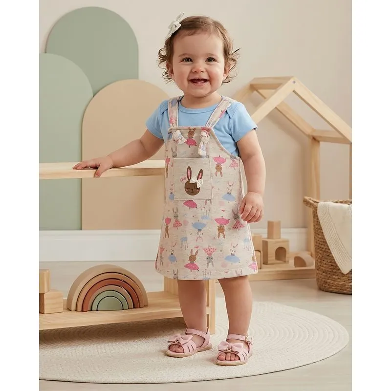 Conjunto Salopete Bebê Moletinho Estampa Coelhos Cinza P