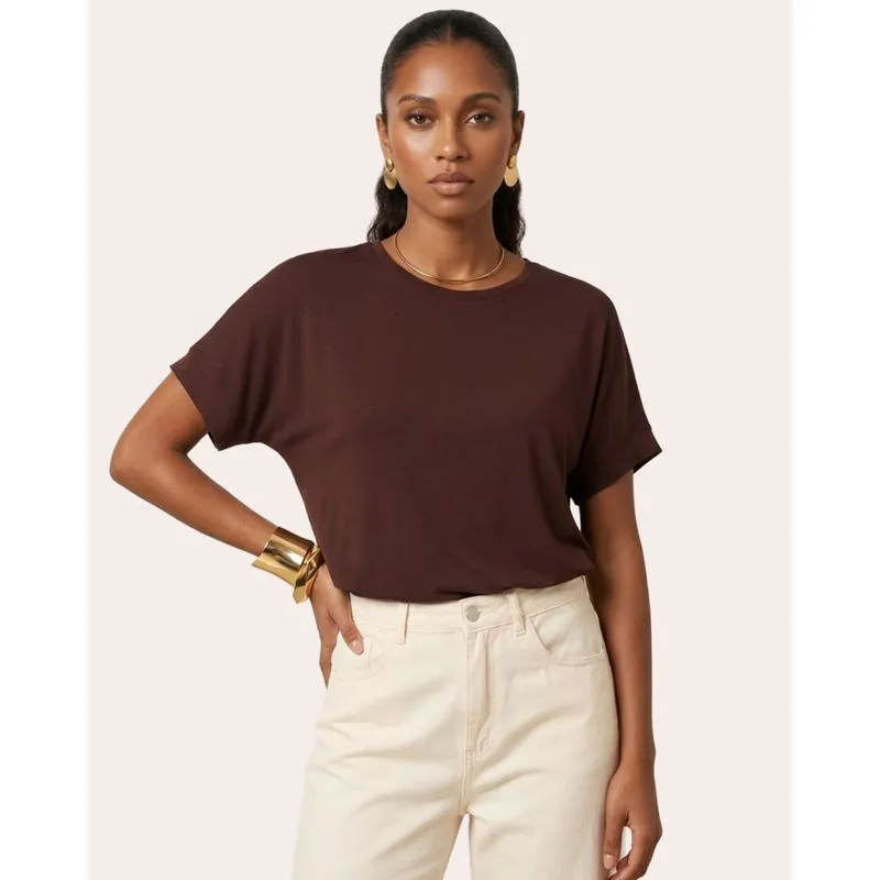 Blusa Feminina Básica Ampla Marrom P