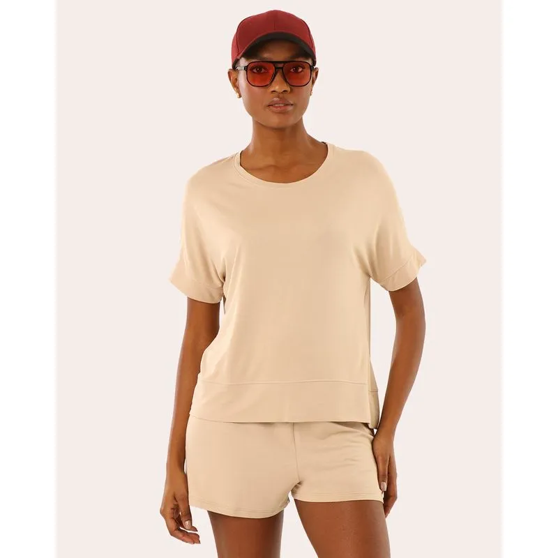 Blusa Feminina Ampla Básica Manga Curta Bege P