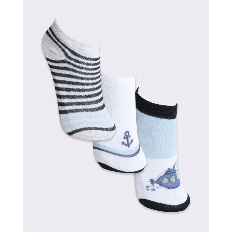 Kit 3 Pares de Meia Infantil Estampada Azul Branco e Cinza 26 A 29