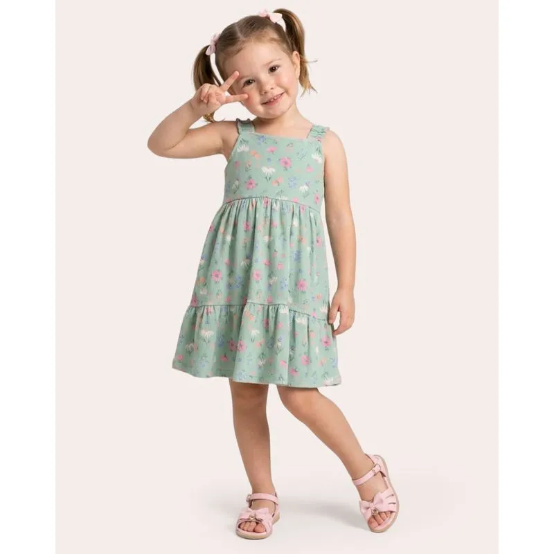 Vestido Bebê Texturizado Estampa Floral Verde 4